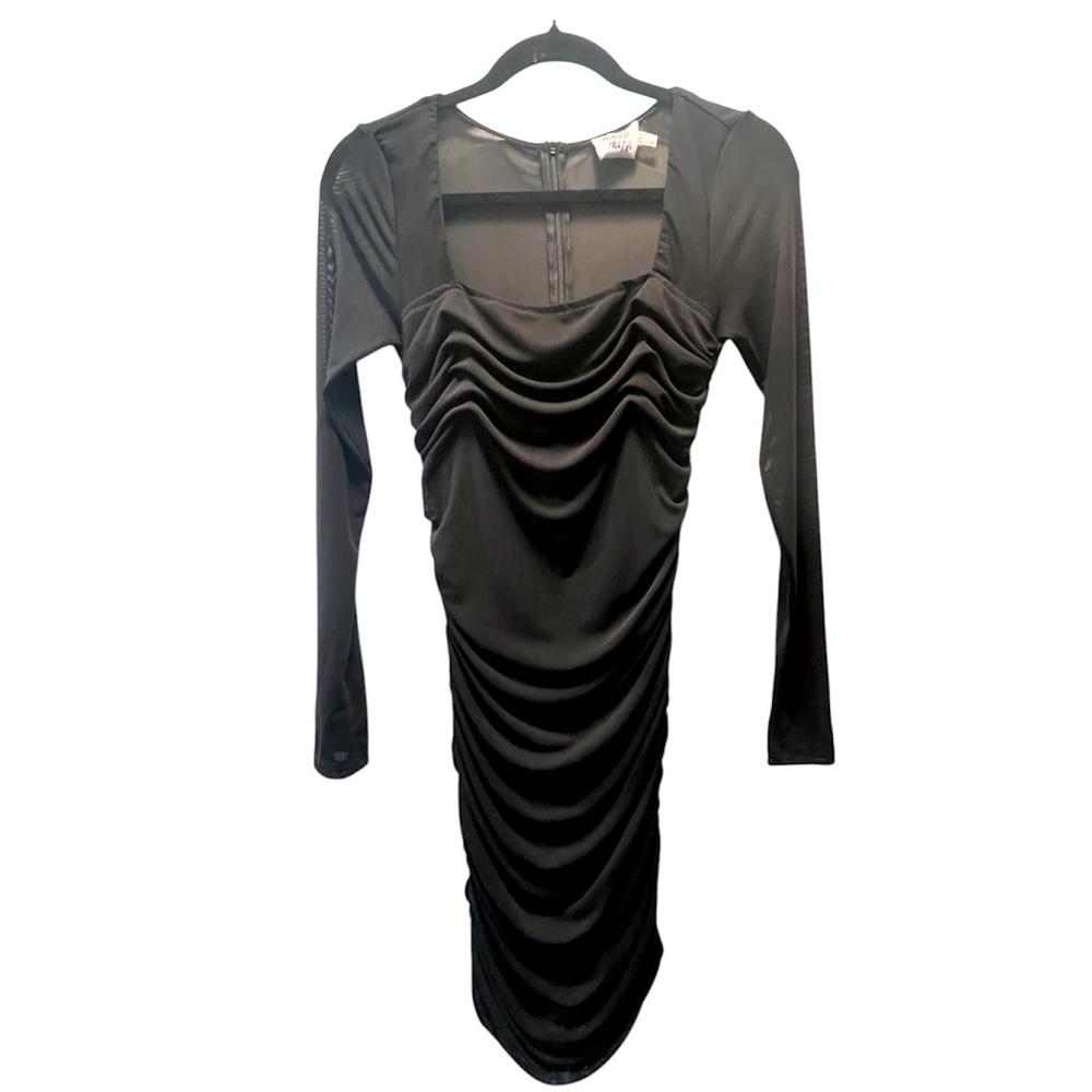 Princess Polly Black Juna Sheer Ruched Mini Dress- Size 6